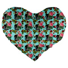 Vintage Can Floral Light Blue Large 19  Premium Flano Heart Shape Cushions