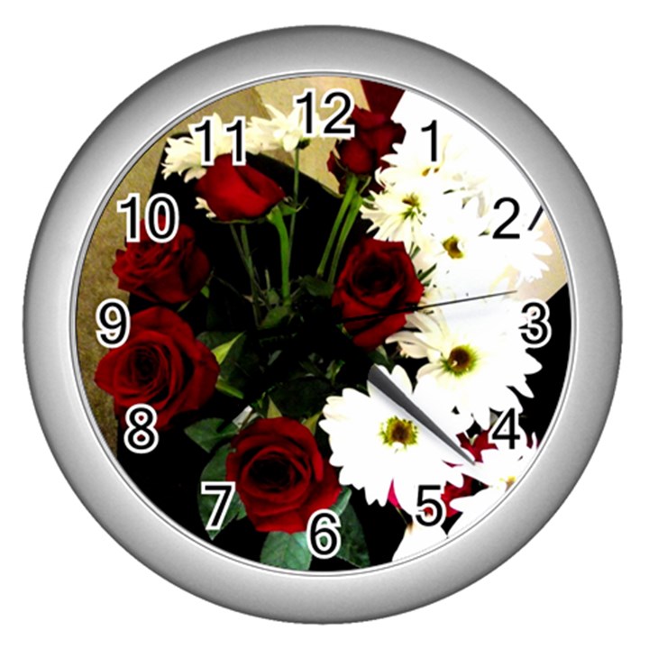 Roses 1 2 Wall Clock (Silver)