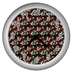 Vintage Hippie Girl Pattern Black Wall Clock (silver) by snowwhitegirl