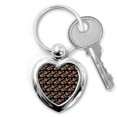 Vintage Hippie Girl Pattern Black Key Chain (heart) by snowwhitegirl