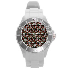 Vintage Hippie Girl Pattern Black Round Plastic Sport Watch (l) by snowwhitegirl