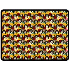 Vintage Hippie Girl Pattern Yellow Double Sided Fleece Blanket (large)  by snowwhitegirl