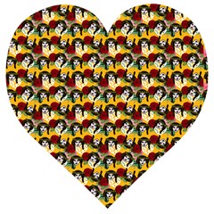 Vintage Hippie Girl Pattern Yellow Wooden Puzzle Heart by snowwhitegirl