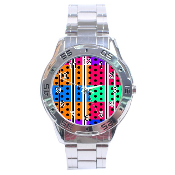 Polka Dots Two Times 5 Black Stainless Steel Analogue Watch