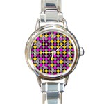 Polka Dots Two Times 4 Black Round Italian Charm Watch Front