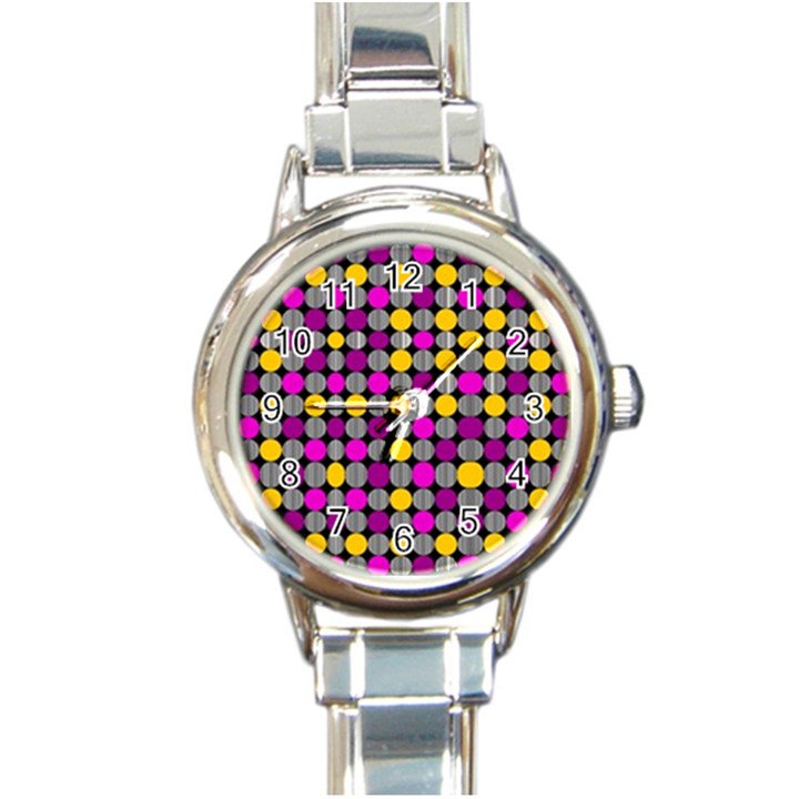 Polka Dots Two Times 4 Black Round Italian Charm Watch