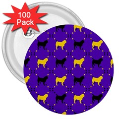 Elegant Pugs 3  Buttons (100 Pack)  by ElegantGP