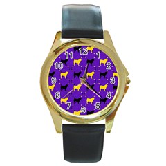 Elegant Pugs Round Gold Metal Watch by ElegantGP