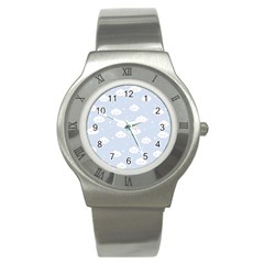 Kawaii Cloud Pattern Stainless Steel Watch by Valentinaart