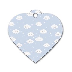 Kawaii Cloud Pattern Dog Tag Heart (one Side) by Valentinaart