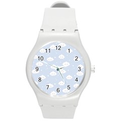 Kawaii Cloud Pattern Round Plastic Sport Watch (m) by Valentinaart