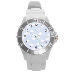 Kawaii Cloud Pattern Round Plastic Sport Watch (l) by Valentinaart