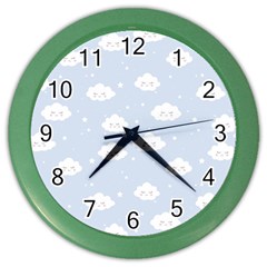 Kawaii Cloud Pattern Color Wall Clock by Valentinaart