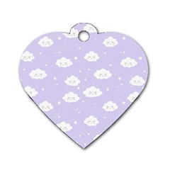 Kawaii Cloud Pattern Dog Tag Heart (one Side) by Valentinaart