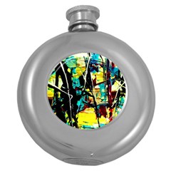 Dance Of Oil Towers 1 1 Round Hip Flask (5 Oz) by bestdesignintheworld