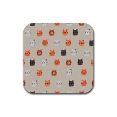 Cat Faces Pattern Rubber Coaster (square)  by Vaneshart