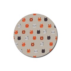 Cat Faces Pattern Rubber Round Coaster (4 Pack)  by Vaneshart