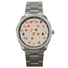 Cat Faces Pattern Sport Metal Watch by Vaneshart