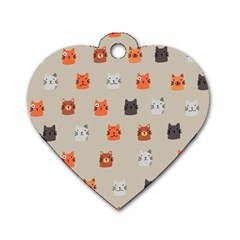 Cat Faces Pattern Dog Tag Heart (One Side)