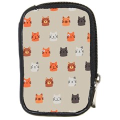 Cat Faces Pattern Compact Camera Leather Case