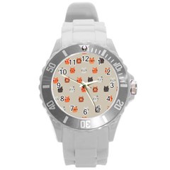 Cat Faces Pattern Round Plastic Sport Watch (L)