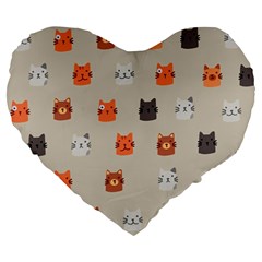 Cat Faces Pattern Large 19  Premium Heart Shape Cushions