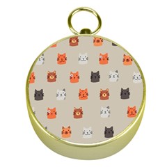 Cat Faces Pattern Gold Compasses