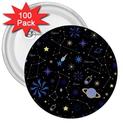 Starry Night  Space Constellations  Stars  Galaxy  Universe Graphic  Illustration 3  Buttons (100 Pack)  by Vaneshart