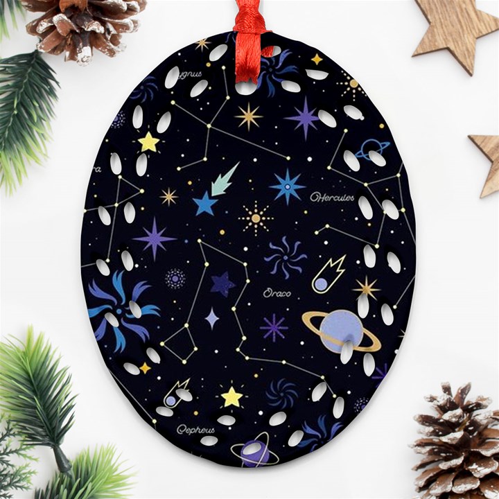 Starry Night  Space Constellations  Stars  Galaxy  Universe Graphic  Illustration Ornament (Oval Filigree)