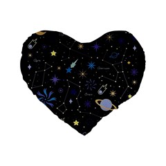 Starry Night  Space Constellations  Stars  Galaxy  Universe Graphic  Illustration Standard 16  Premium Flano Heart Shape Cushions by Vaneshart