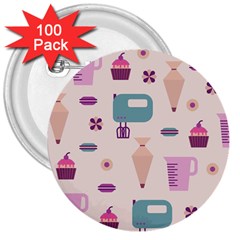 Seamless Bakery Vector Pattern 3  Buttons (100 Pack)  by Vaneshart