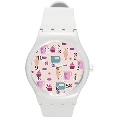 Seamless Bakery Vector Pattern Round Plastic Sport Watch (m) by Vaneshart