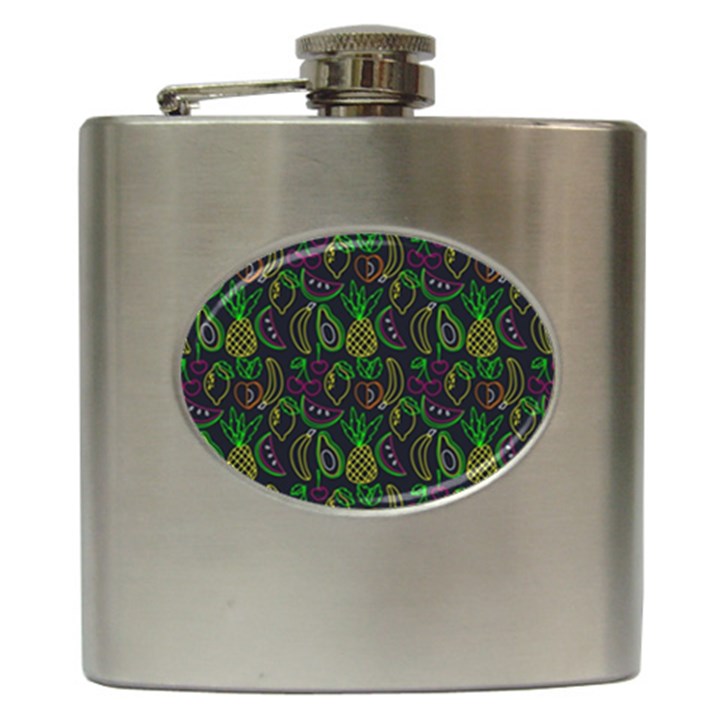 Neon Fruit Seamless Pattern Hip Flask (6 oz)