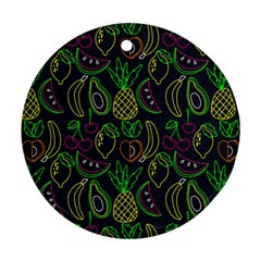 Neon Fruit Seamless Pattern Round Ornament (two Sides) by Vaneshart