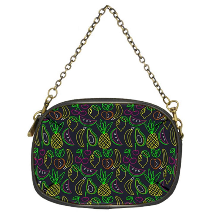 Neon Fruit Seamless Pattern Chain Purse (Two Sides)