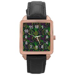 Neon Fruit Seamless Pattern Rose Gold Leather Watch  by Vaneshart