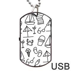 Black And White Summer Vector Pattern Dog Tag Usb Flash (two Sides) by Vaneshart