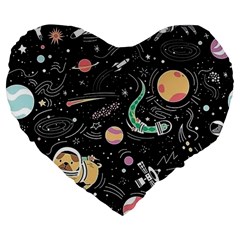 Animals Galaxy Space Large 19  Premium Flano Heart Shape Cushions by Vaneshart