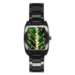 Exotic Green Leaf Stainless Steel Barrel Watch by Vaneshart