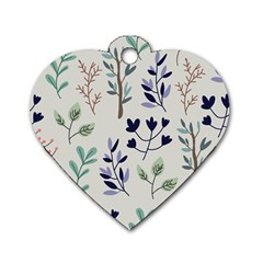 Dark Tone Plant Pattern Dog Tag Heart (two Sides) by Vaneshart