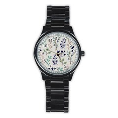 Dark Tone Plant Pattern Stainless Steel Round Watch by Vaneshart