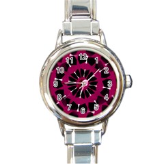 Pink And Black Seamless Pattern Round Italian Charm Watch by Vaneshart