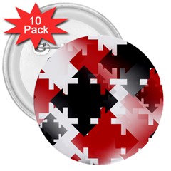 Black And Red Multi Direction 3  Buttons (10 Pack)  by Vaneshart