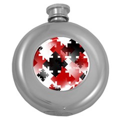 Black And Red Multi Direction Round Hip Flask (5 Oz)