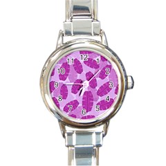 Exotic Tropical Leafs Watercolor Pattern Round Italian Charm Watch by Vaneshart