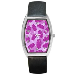 Exotic Tropical Leafs Watercolor Pattern Barrel Style Metal Watch by Vaneshart