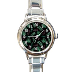 Tropical Leaves Pattern Round Italian Charm Watch by Vaneshart