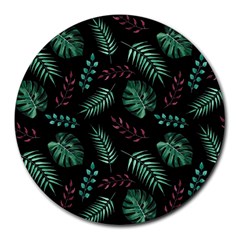 Tropical Leaves Pattern Round Mousepads by Vaneshart