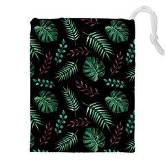 Tropical Leaves Pattern Drawstring Pouch (4xl) by Vaneshart