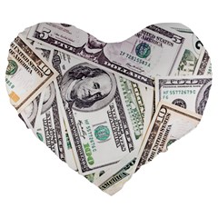 Mixed Dollars Large 19  Premium Flano Heart Shape Cushions by Vaneshart